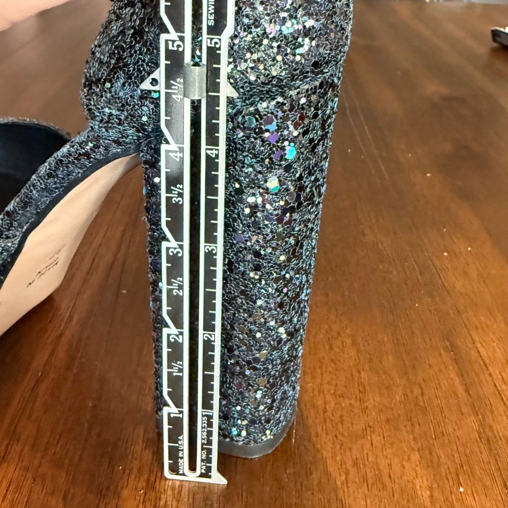 Shellys London Womens Blue Glitter Platform Block Heel Ankle Strap Size 37 6.5 - Picture 6 of 8